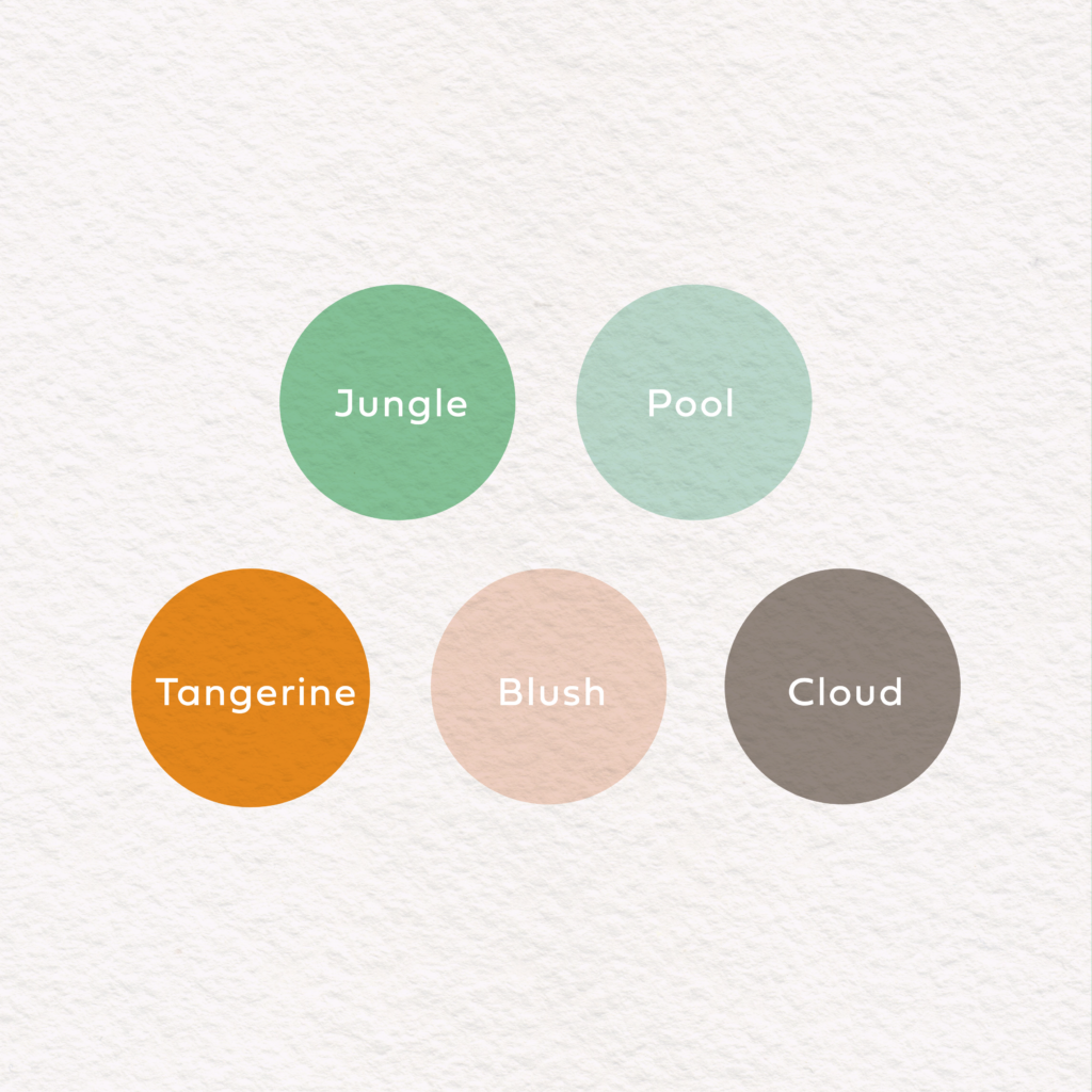Branding for The Collab includes a colour palette with five colours including greens and oranges and a grey.